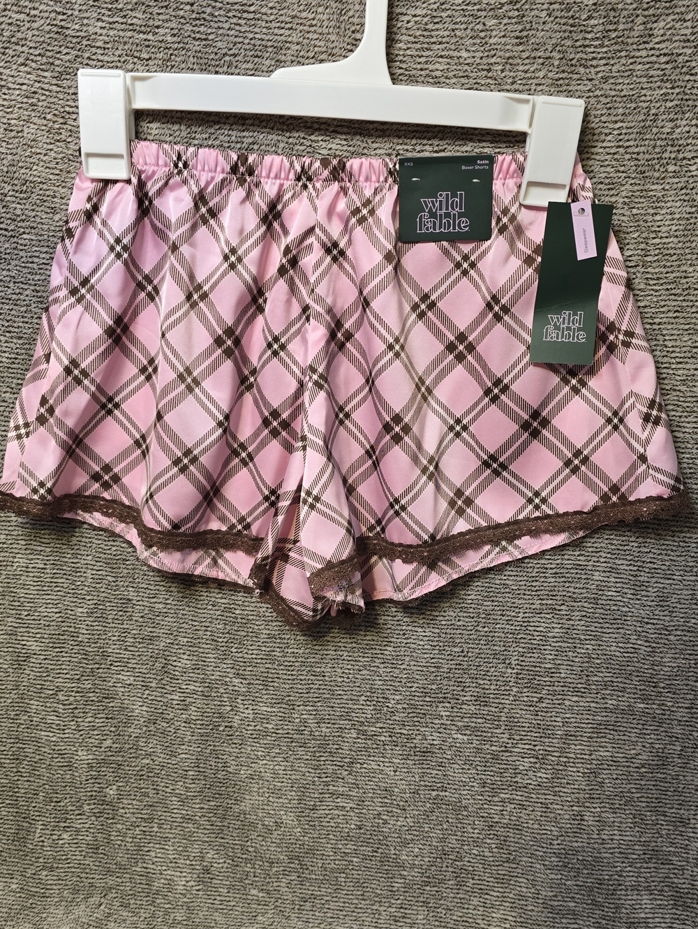 wild fable Pink and Brown Plaid Lace-Trim Sleep Shorts